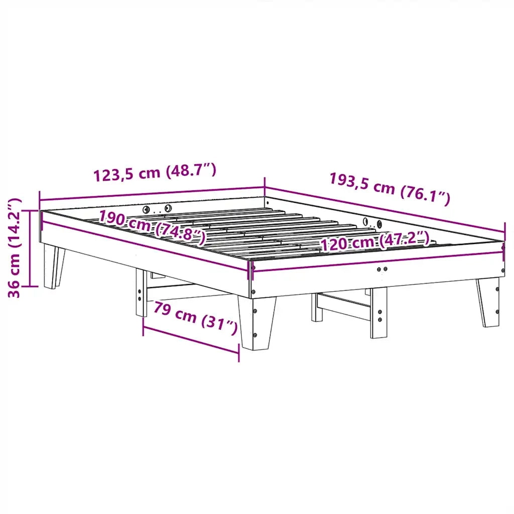 Letto senza Materasso Bianco 120x190 cm Legno Massello di Pino