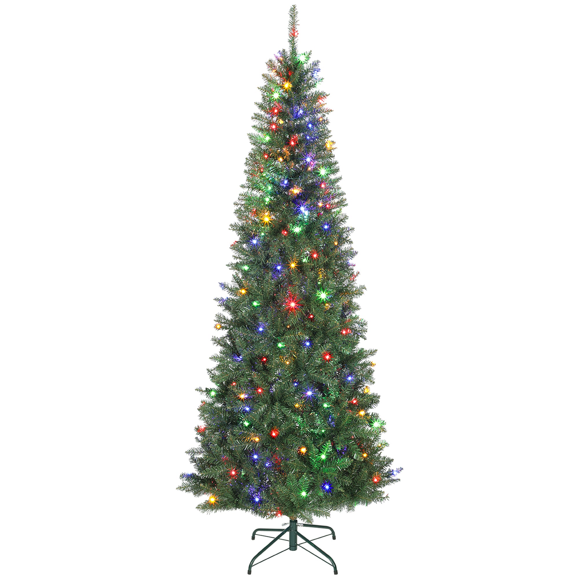 Albero di Natale Slim 210 cm 1273 Rami con 350 Luci LED Bianche e Colorate 9 Modalità di Illuminazione Verde