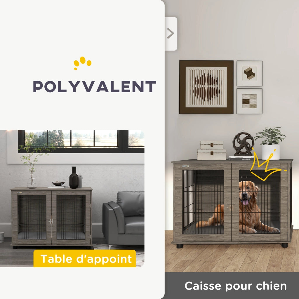 Tavolo per cani con gabbia ¨C zephmum ¨C grigio 100x60x73.5 cm