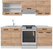 Cucina componibile R-Line, Quercia dorata/bianco, 200 cm senza piano di lavoro