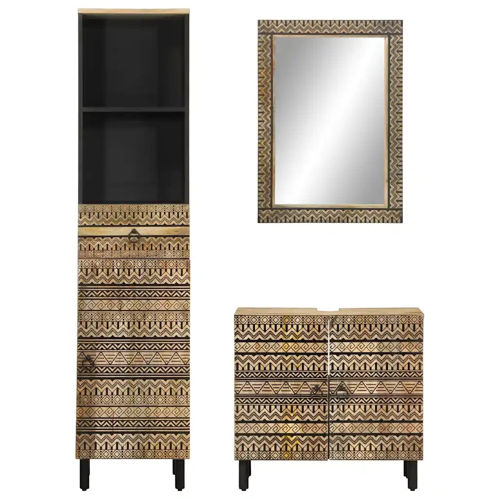 Set Mobili da Bagno | Armadio da bagno 3 pz in Legno Massello di Mango