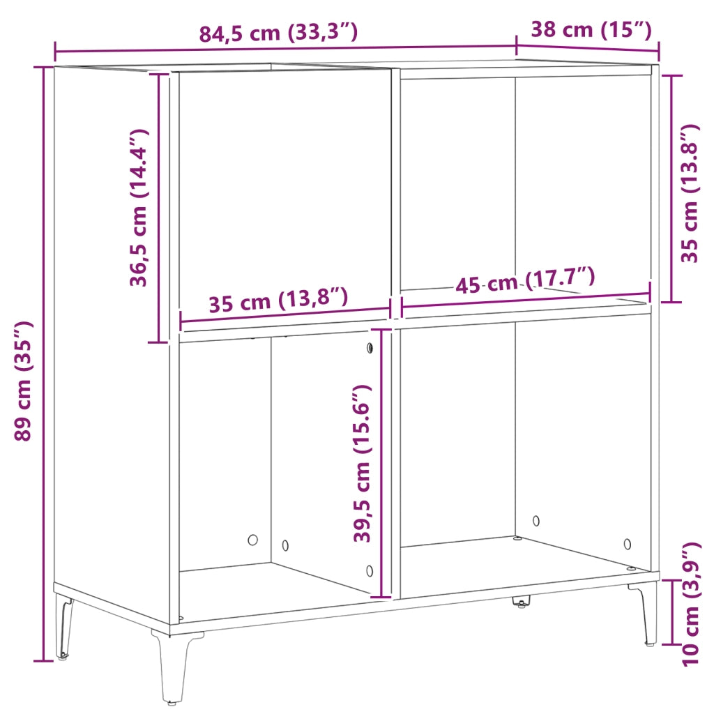 Armadio per dischi  Nero Rovere 84,5x38x89 cm Legno ingegnerizzato