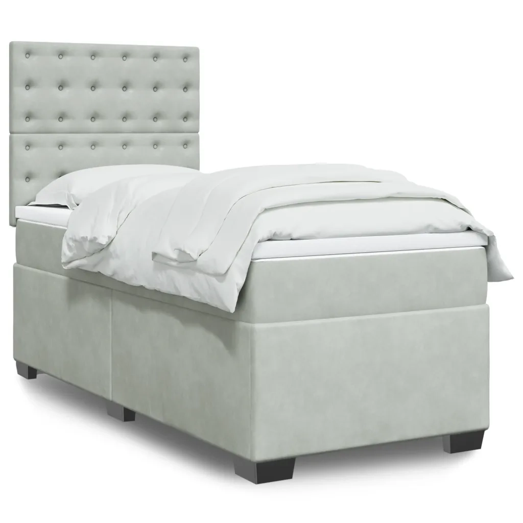 vidaXL Giroletto a Molle con Materasso Grigio Chiaro 100x200cm Velluto