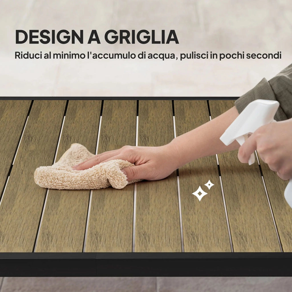 Tavolo da Pranzo da Giardino per 8 Persone in Alluminio e Plastica Legno Scuro e Nero