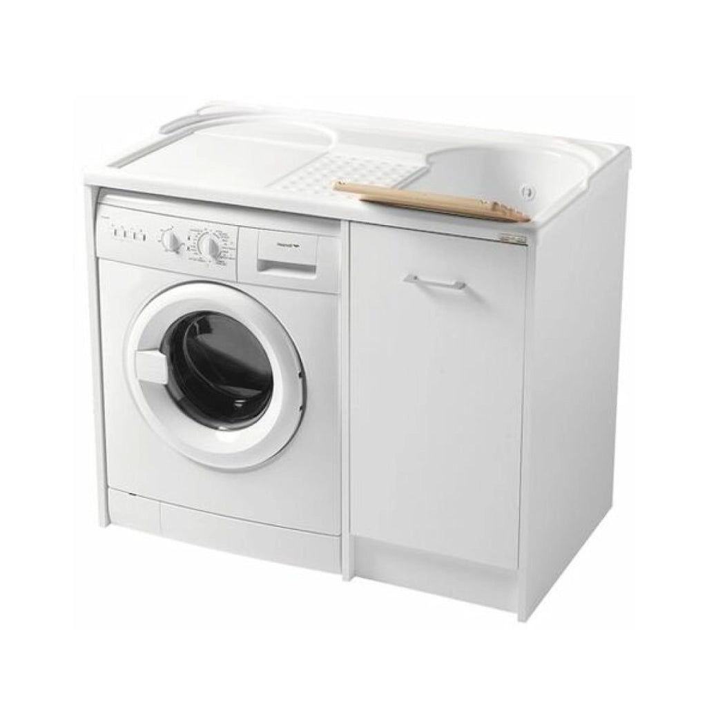 MOBILE LAVATOIO COPRILAVATRICE BIANCO IN TRUCIOLARE NOBILITATO CON LAVATRICE A SINISTRA E VASCA A DE - COPRILAVATRICE A SX E VASCA A DX L=106 P=50 H=90  - COL