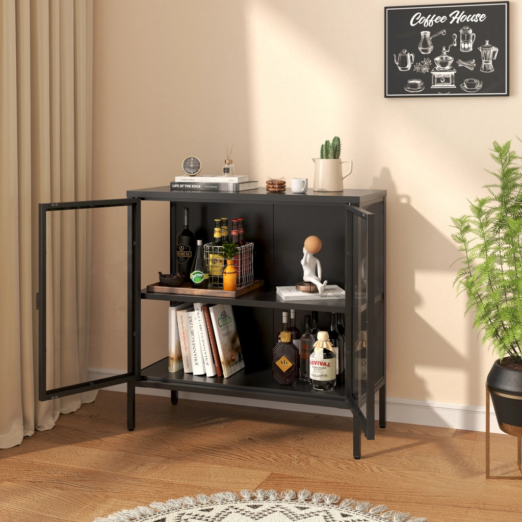 Armadietto con Vetrina Borshavisa Credenza con 2 Ante in Vetro 80x80x35 cm [en.casa]
