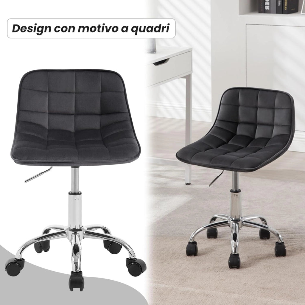 Sedia per Studio Infantile Girevole Senza Braccioli, Sedia da Scrivania per Bambini con Rotelle, Altezza Regolabile, Velluto, Grigio Scuro