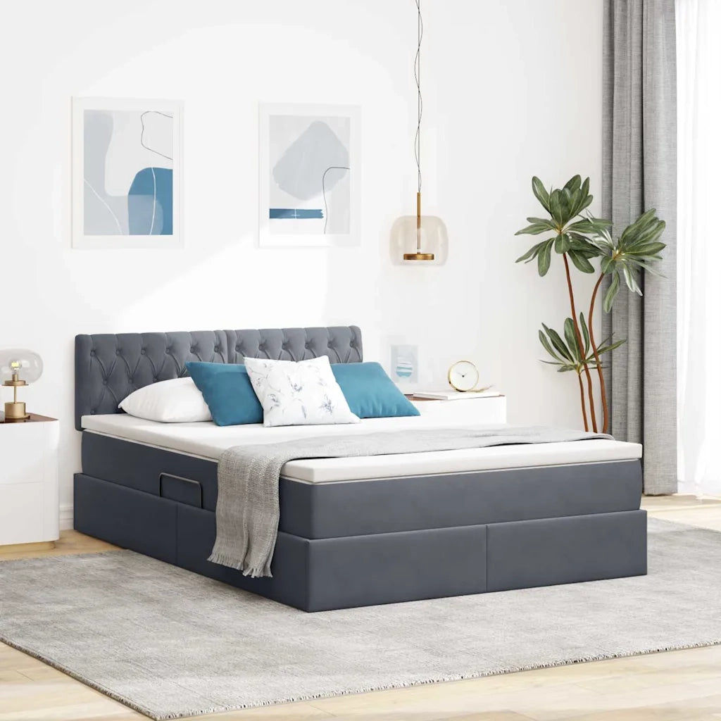 Letto con contenitore LED e materasso Grigio Scuro 140 x 200 cm