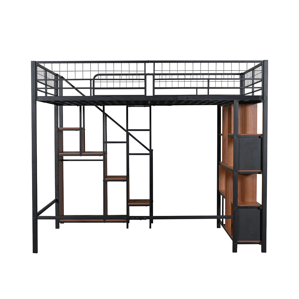 Letto a soppalco multifunzionale - Xylo - 140x200 cm - Nero - Con spazio di archiviazione e scala