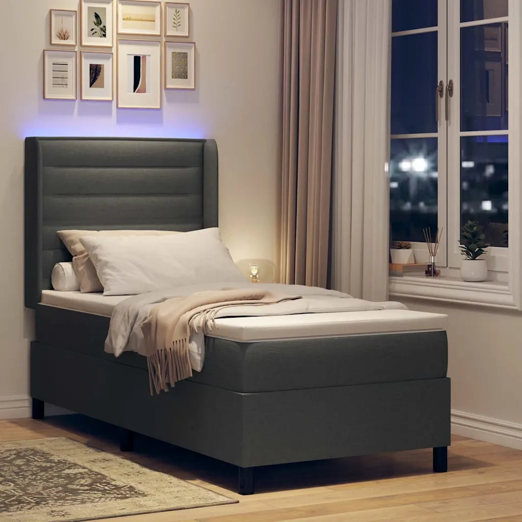 Letto a Sorgente LED Grigio scuro 80 x 200 cm Tessuto