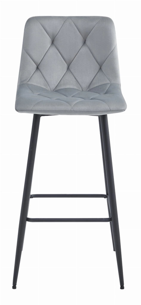 Set di 2 sgabelli da bar Valora KODA in velluto grigio argento con gambe in acciaio nero
