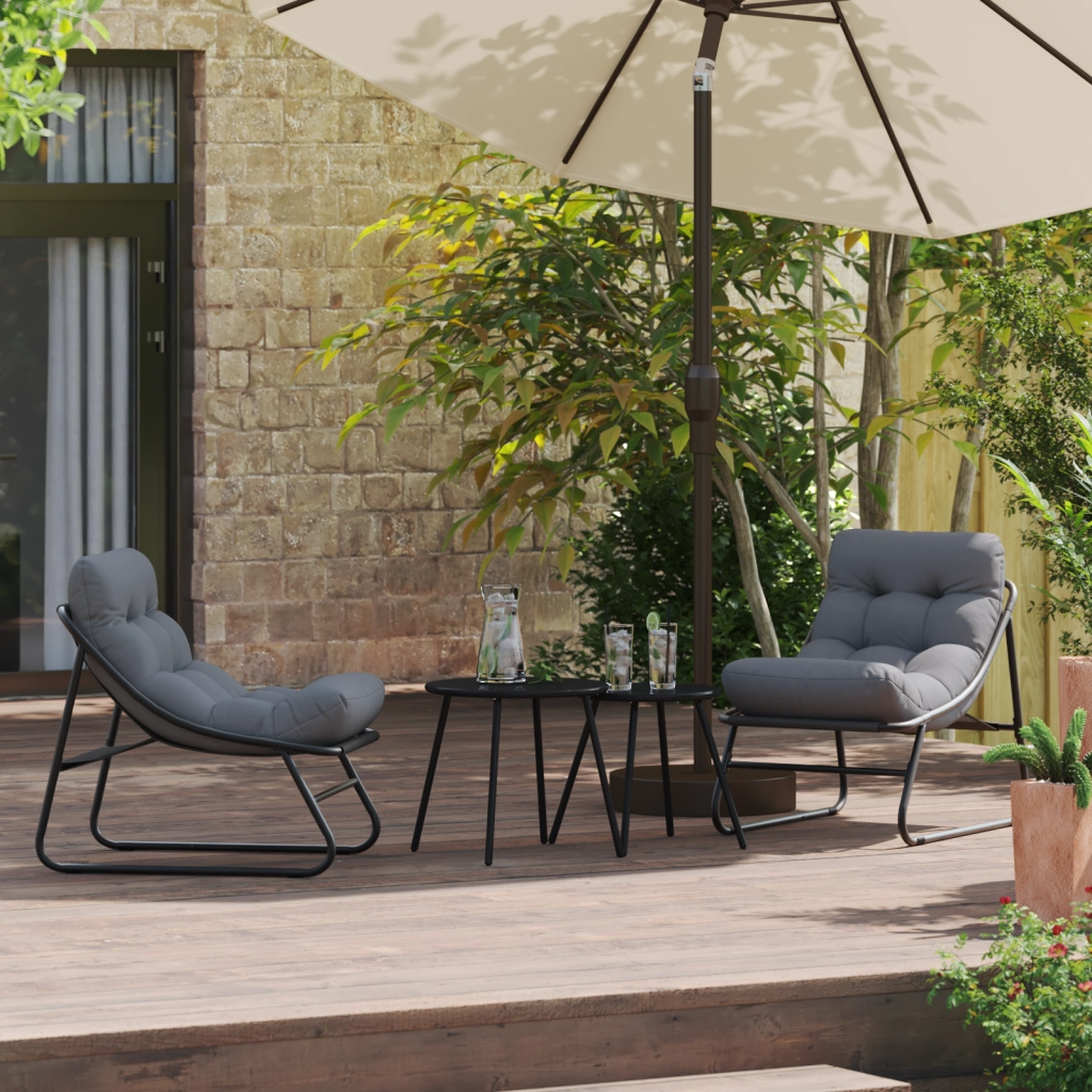Sedie Rilassanti da Giardino 2 pz con Cuscino Nera 60x80x71 cm Acciaio