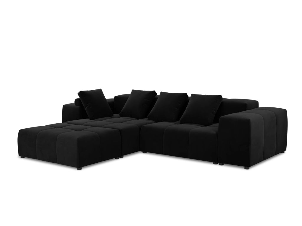 Cosmopolitan Design - Divano angolare modulare reversibile "Rome" 5 posti in velluto nero 