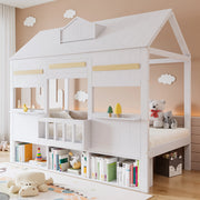 Letto a soppalco per bambini 90 × 200 cm con libreria integrata e struttura stabile, senza materasso, bianco