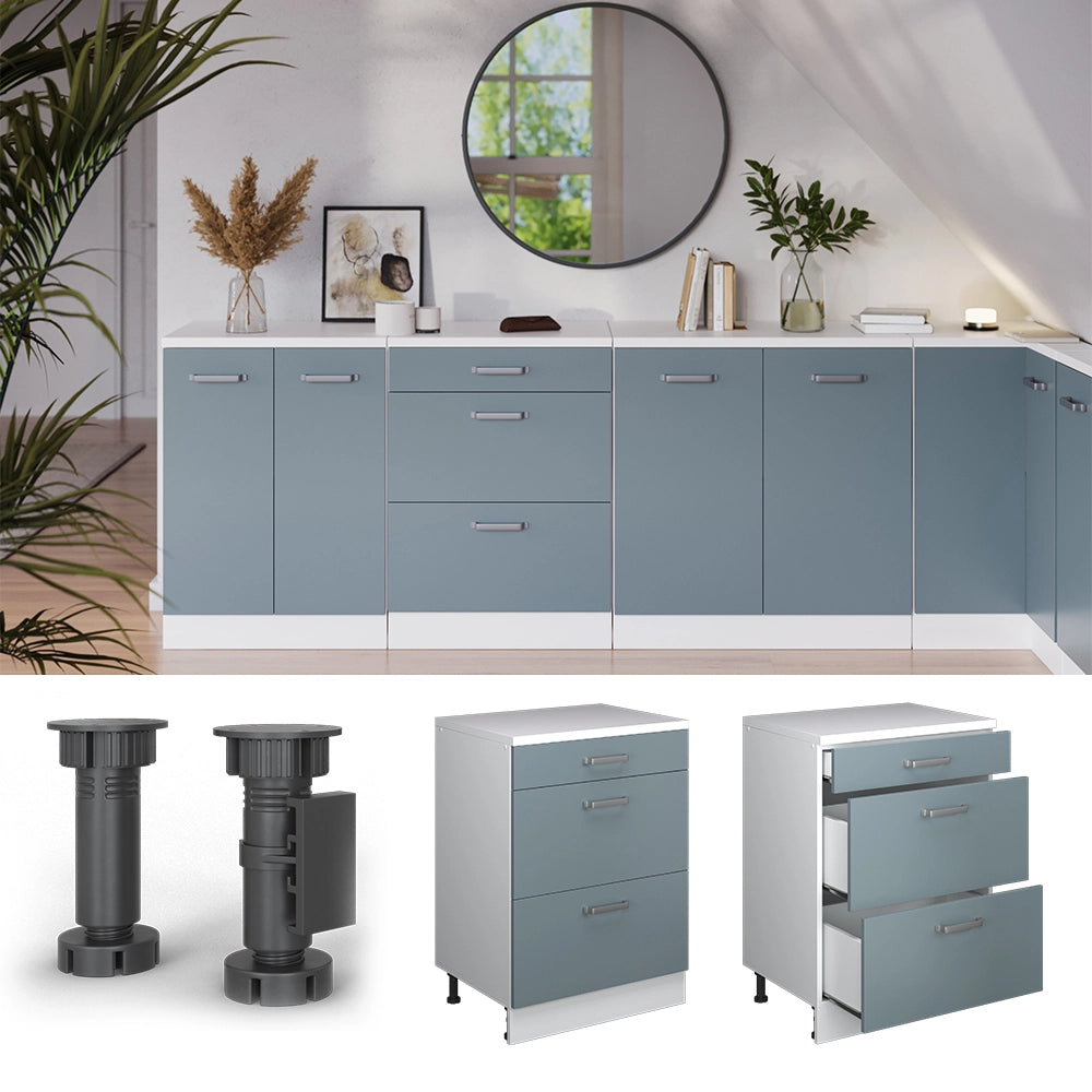 Mobile per mansarda Rion Grigio-blu/Bianco 60 x 83.8 cm senza inclinazione con 3 cassetti Vicco