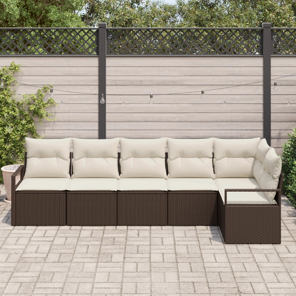 Set di divani da giardino 6 pezzi con cuscini in polyrattan marrone