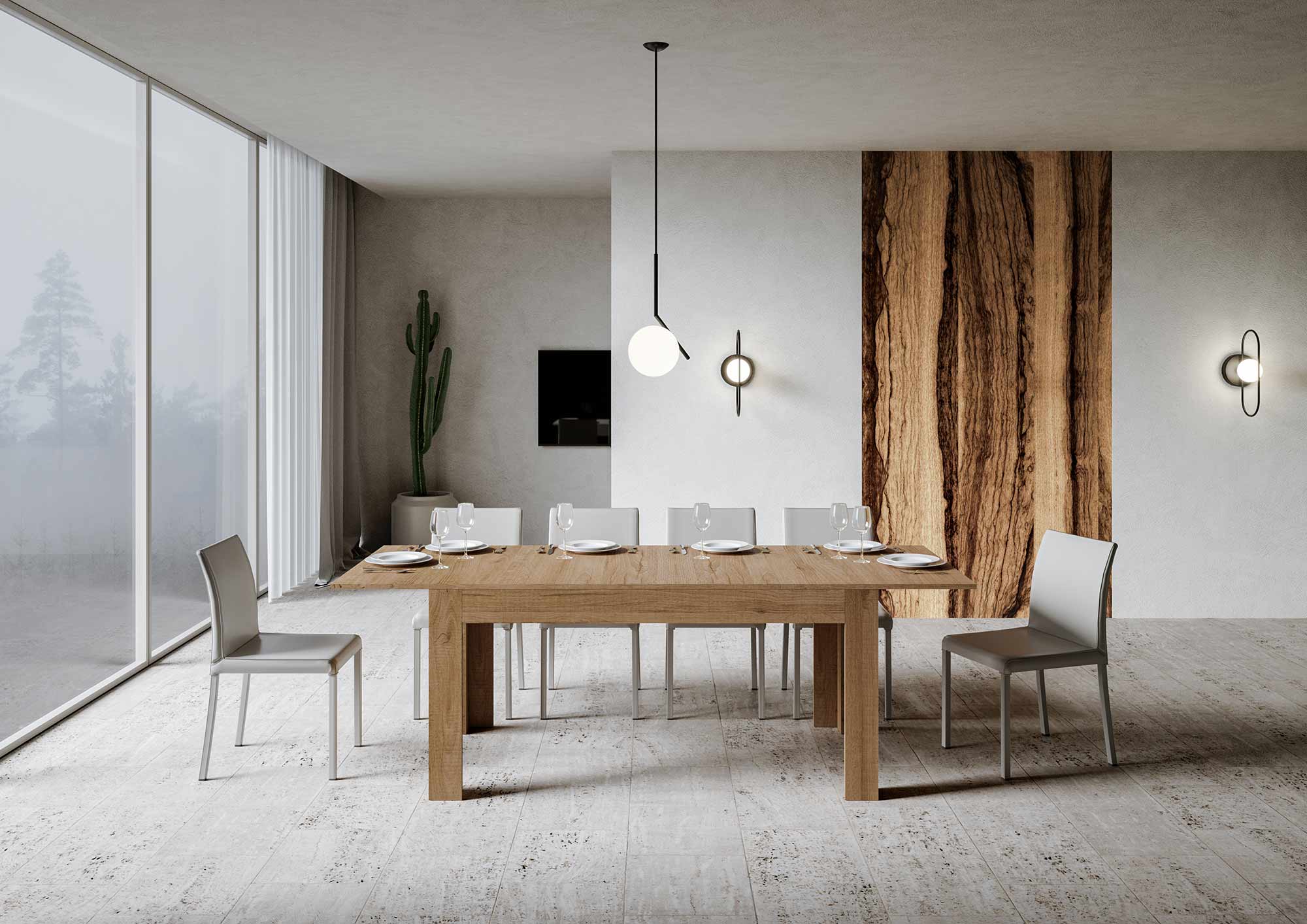 Tavolo Allungabile 160-220x90x77 cm Bibi Quercia Naturale