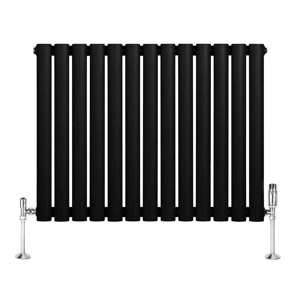 Radiatore Orizzontale Ovale 600x780mm Nero con Valvole TRV