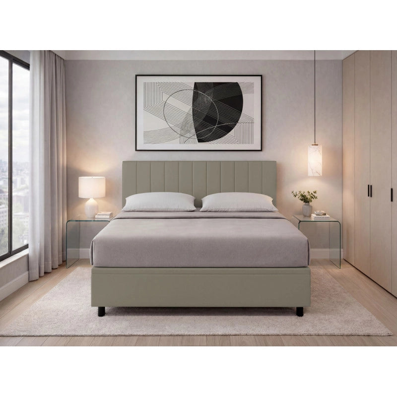 Letto imbottito Matrimoniale 160x190 cm Vertical - Similpelle,Cappuccino,Contenitore