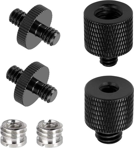 Adattatore di stativo per camera e smartphone con set di adattatori a vite 3/8" a 1/4" e 1/4" a 3/8", realizzato in lega di alluminio