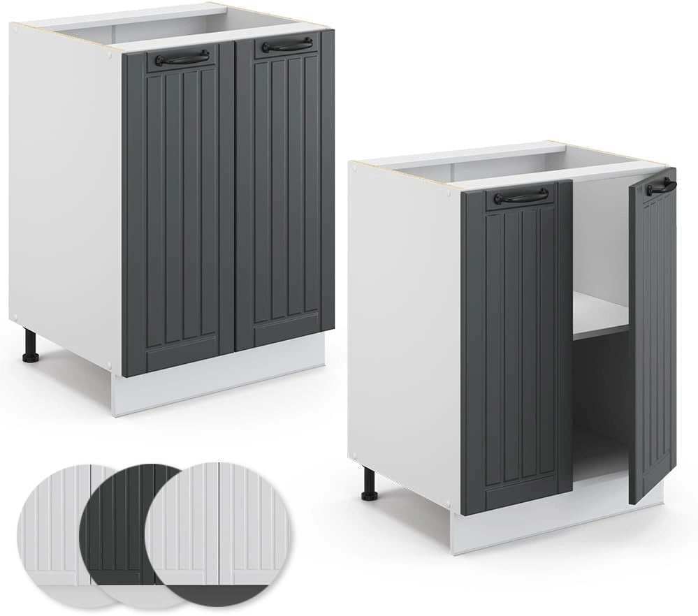 Mobiletto base cucina Fame-Line, Antracite casa di campagna, 60 cm senza piano di lavoro, per la combinazione con altri moduli della serie Fame-Line