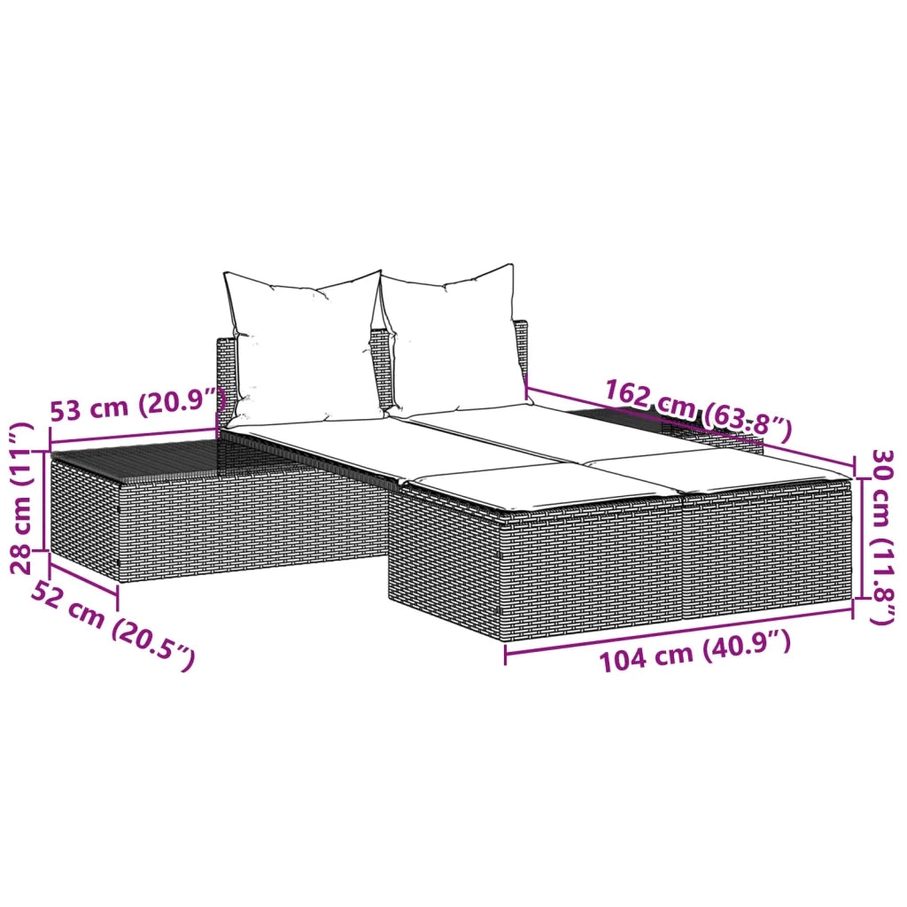 Lettino Prendisole con Cuscini Marrone in Polyrattan 368390