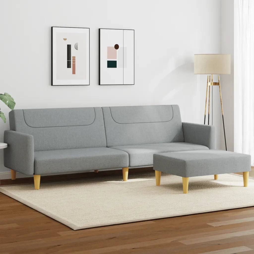 Divano Letto a 2 Posti con Poggiapiedi-Sofa Letto 2 Posti-Daybed Grigio Chiaro in Tessuto 895934
