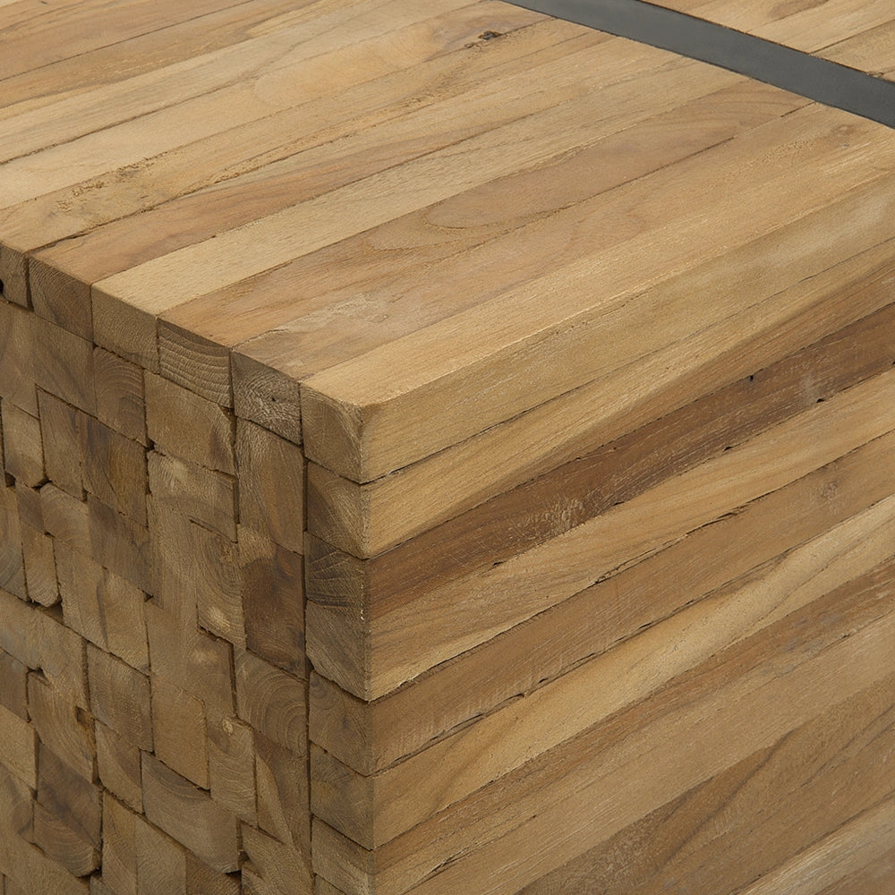 Tavolino Teak in Legno Massello su Ruote Rettangolare Industriale Rustico