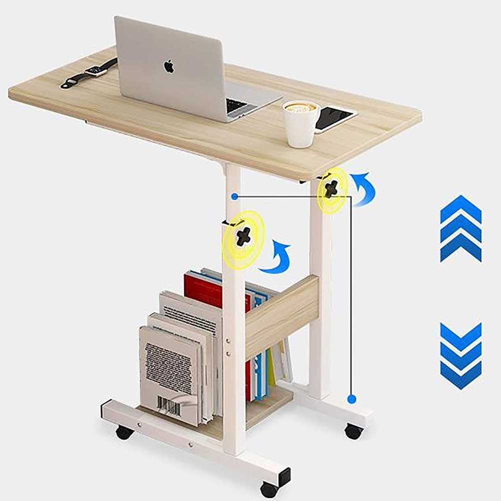 Tavolino Porta PC Computer da Letto Divano Regolabile con Ruote Bianco