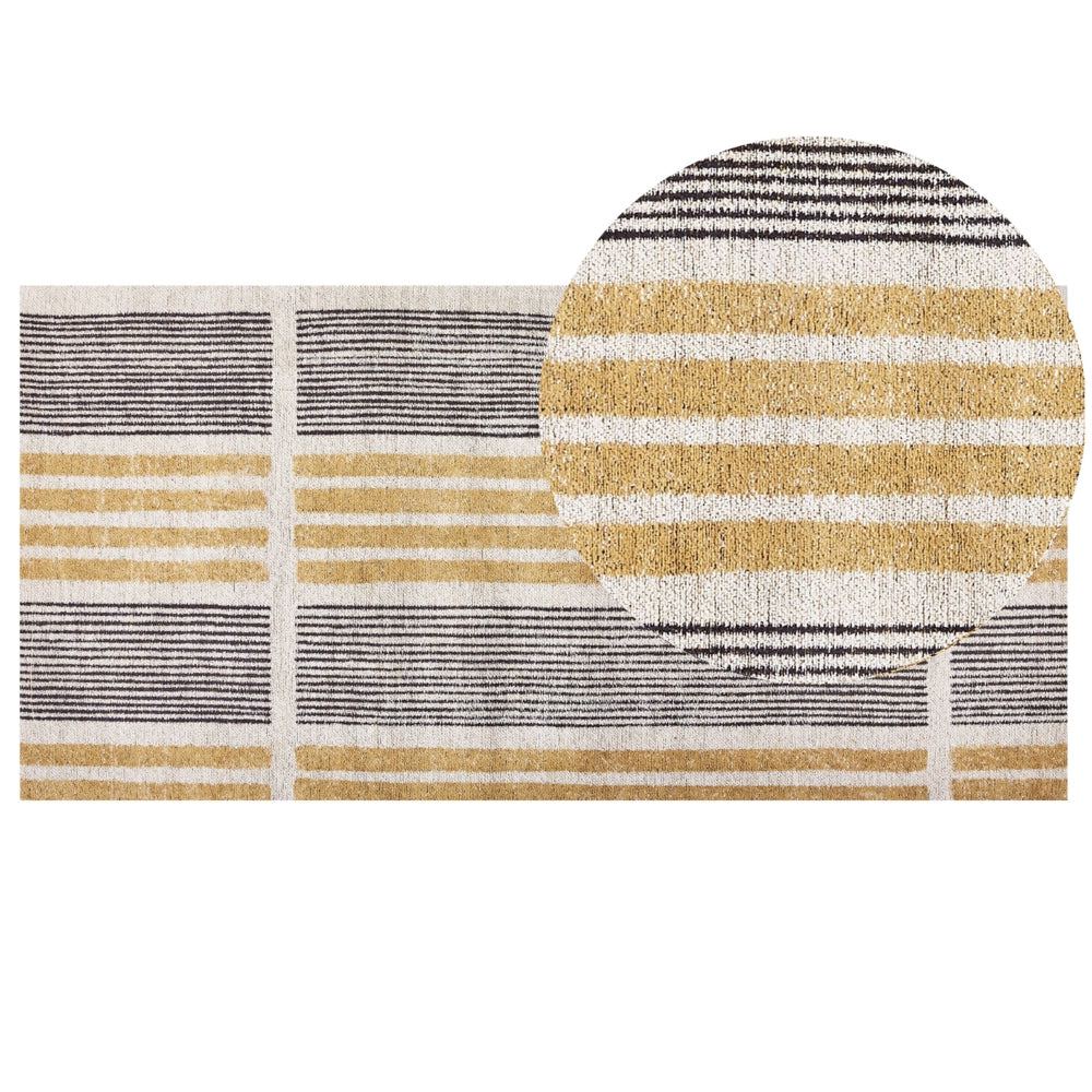 Tappeto giallo e nero in cotone 80 x 150 cm a trama piatta Jacquard con motivo a righe Boho Soggiorno Camera da letto