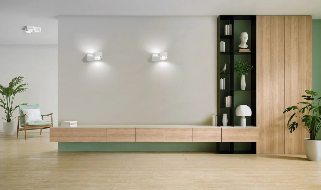 NASSO applique a Parete 2 Luci attacco GX53 Biemissiva Quadrata bianco in gesso e alluminio