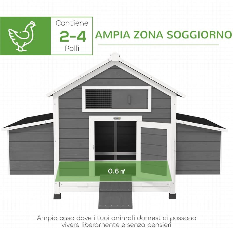 POLLAIO IN LEGNO DA ESTERNO CON 2 NIDI DI COVA, VASSOIO RIMOVIBILE E TETTO IN ASFALTO, GRIGIO