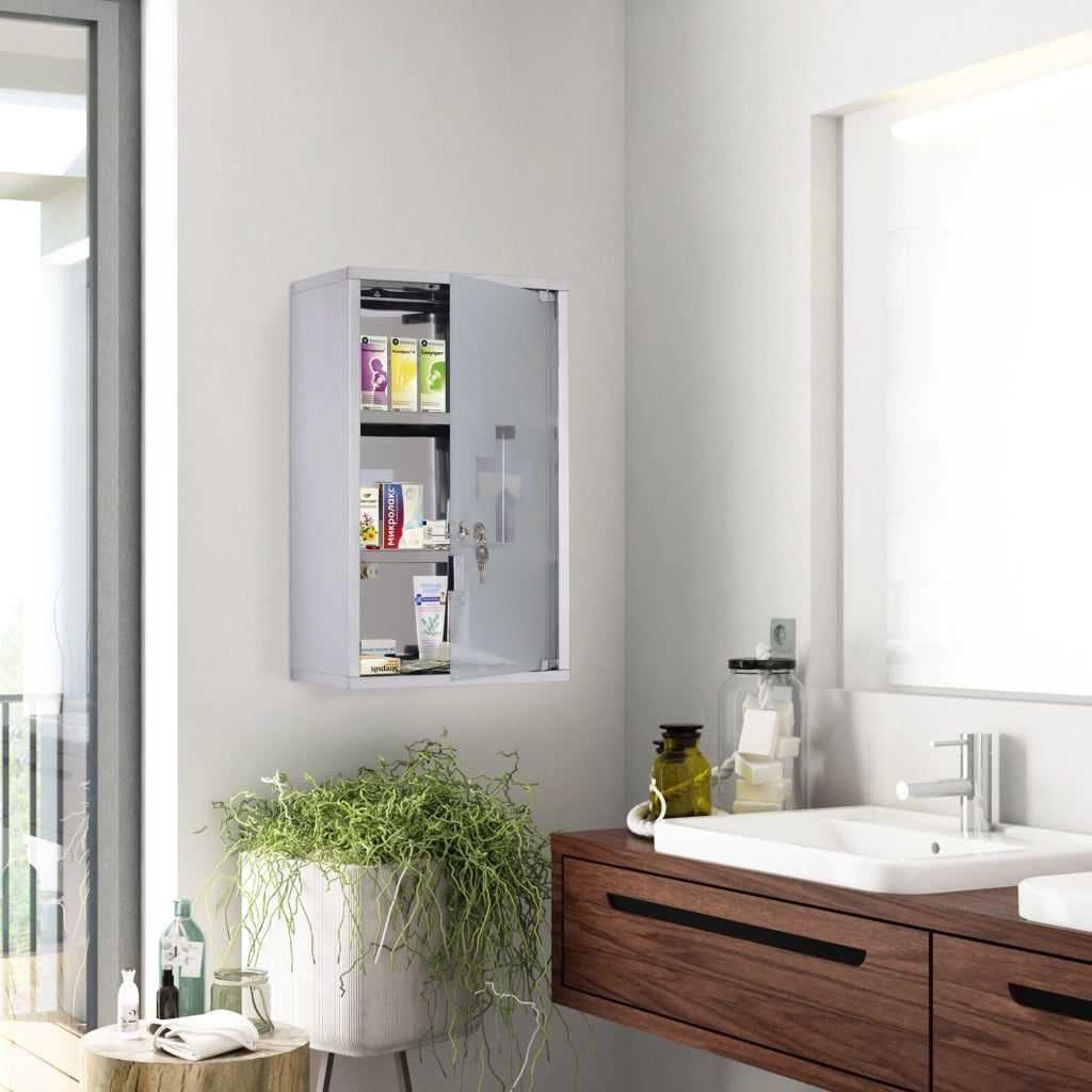 Armadietto medicinali 50x30x18cm Cassetta mobile bagno primo soccorso in acciaio inox con serratura