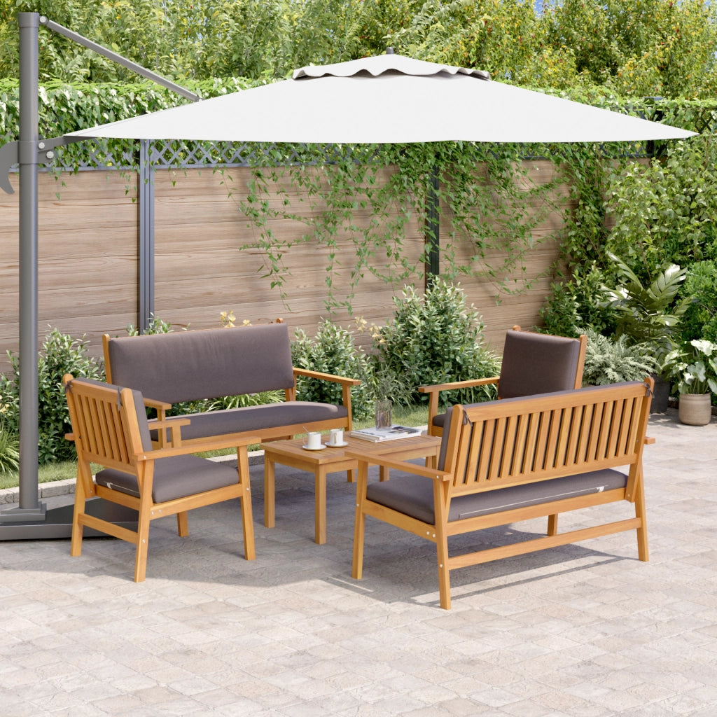 Set da giardino con divano a 5 pezzi e cuscini in legno massello di acacia