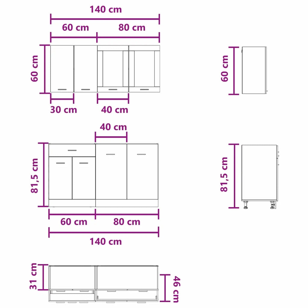 Unità Cucina Lyon 4 pcs Grigio Cemento Legno ingegnerizzato 3445847