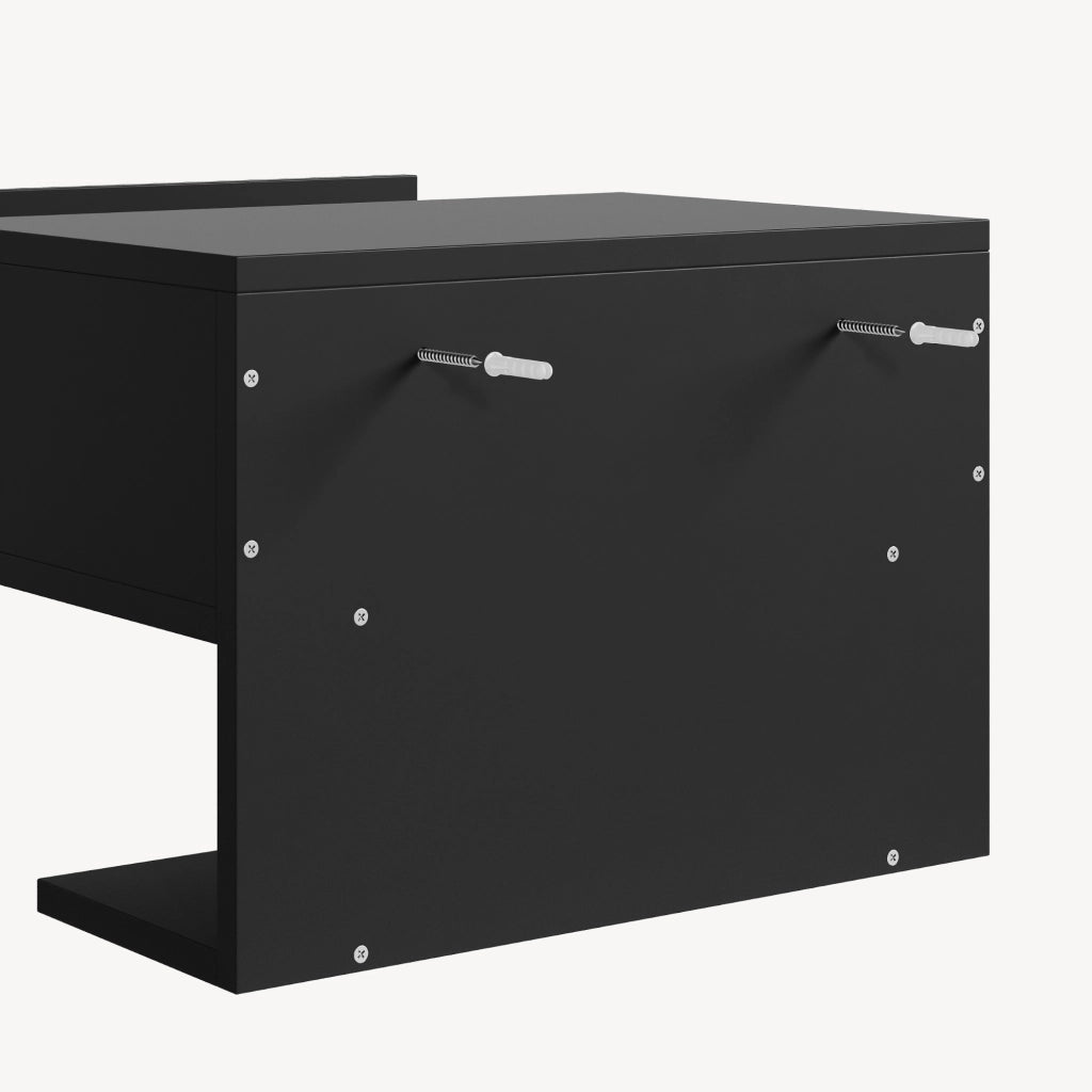 Comodino Sospeso da Parete Nand con Cassetto e Ripiano 42x30x30 cm Nero [en.casa]