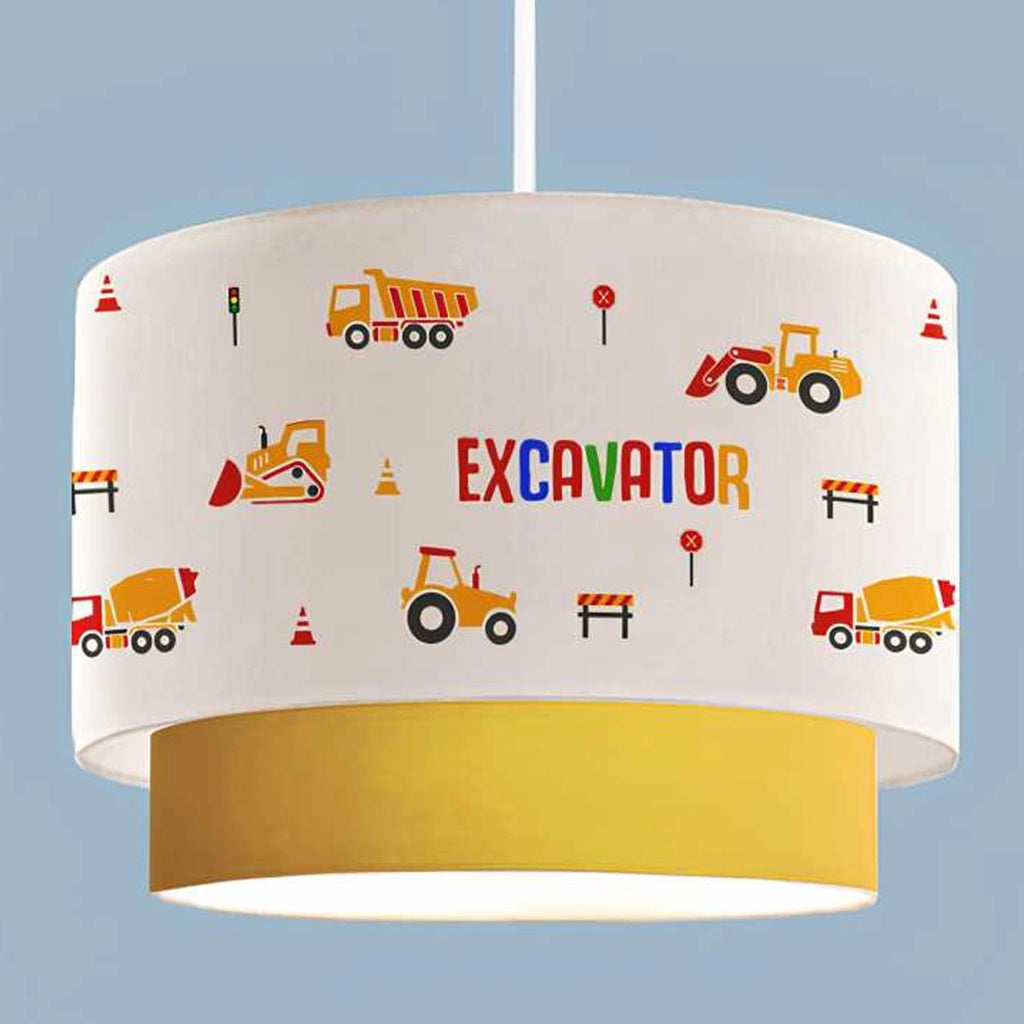 Lampada a Sospensione Lurgan per Cameretta Decorato con Veicoli da Lavoro - Bianco / Oro lux.pro