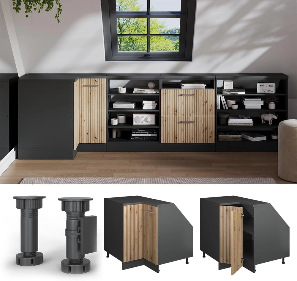 Mobile sottotetto Mobile angolare Rion, Rovere artigianale, 75.6 x 81.6 cm con 1 porta, carcassa dell’armadio profondità 60 cm, adatto per il salvaspazio sotto tetti spioventi