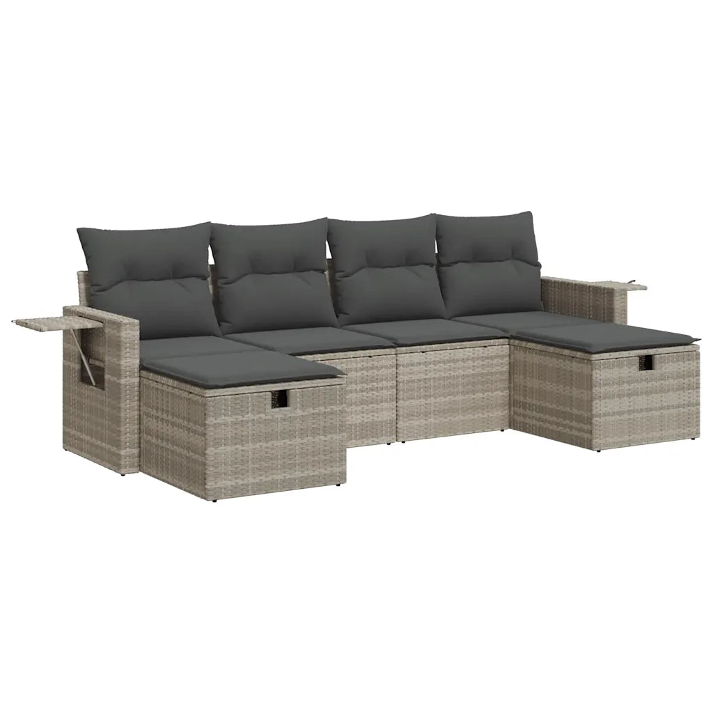 Set Divano da Giardino 6pz con Cuscini Grigio Chiaro Polyrattan 3325528