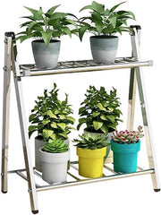 Supporto per piante a 2 livelli in metallo con scala a pioli per interni grande supporto per piante per giardino soggiorno nero bianco