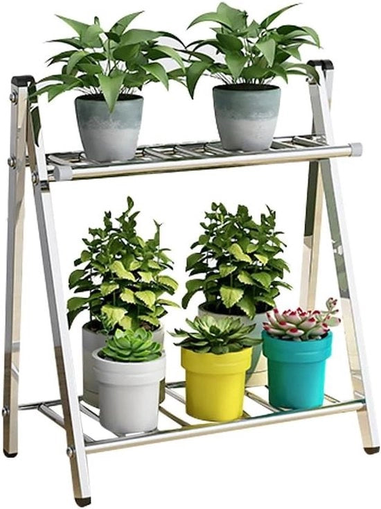 Supporto per piante a 2 livelli in metallo con scala a pioli per interni grande supporto per piante per giardino soggiorno nero bianco