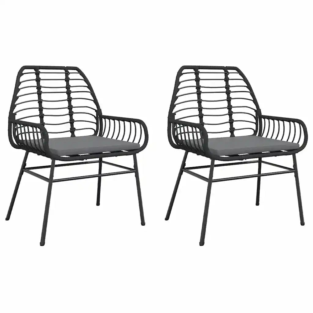 Sedie da Giardino con Cuscini 2 pz | Sedie da Esterno Nere in Polyrattan
