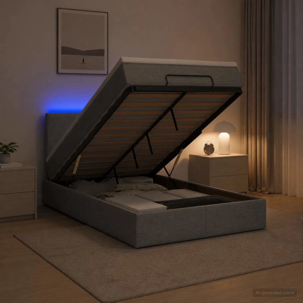 Letto Ottomano con Materasso e LED Grigio Chiaro 120 x 190 cm 3456891