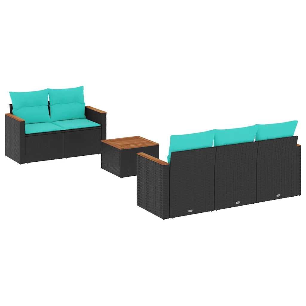 Set Divani da Giardino 6 pz con Cuscini Nero in Polyrattan 3225784