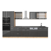 Vicco Cucina componibile Antracite lucido/oro power oak 350 cm con armadio alto, PL Antracite