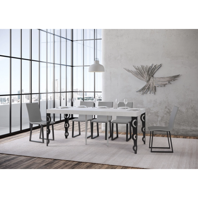Consolle allungabile 90x40/300 cm Karamay Premium telaio Antracite - Bianco Frassino