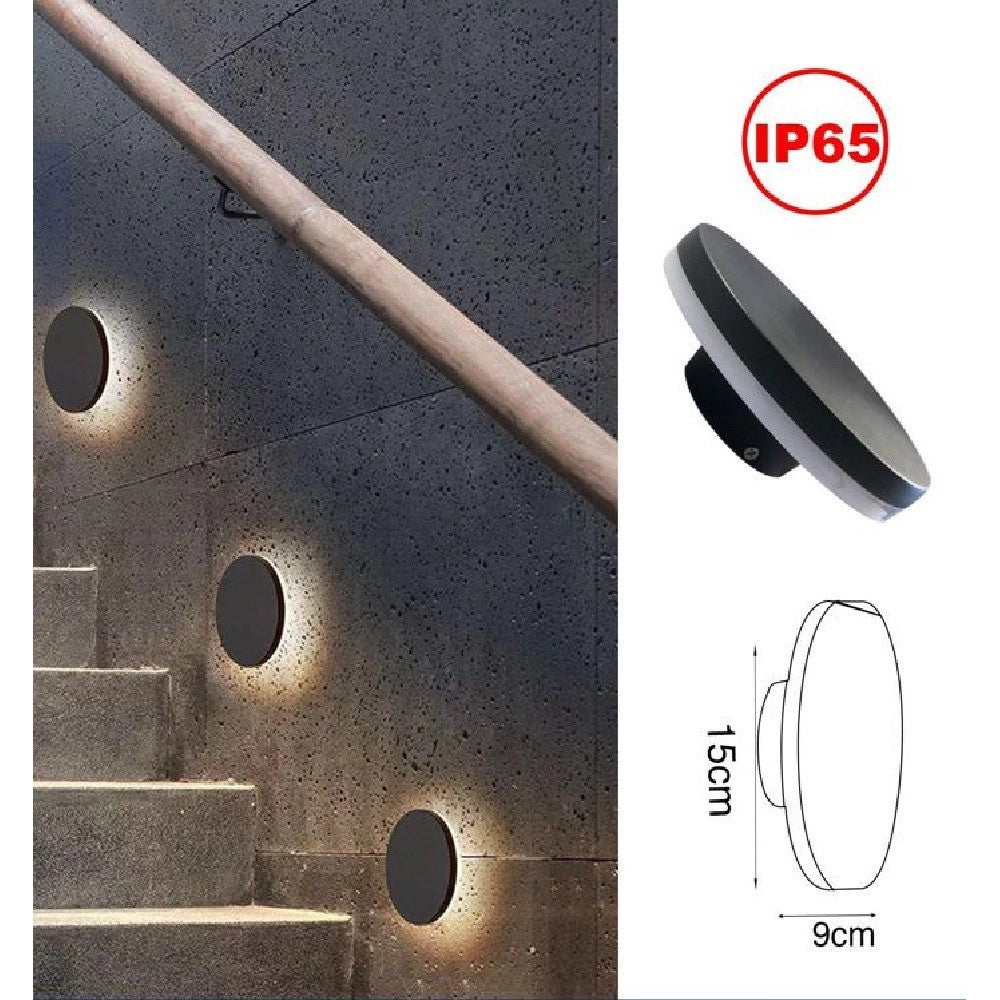 Trade Shop - Applique Esterno 12w Nera Tonda Slim Ip65 Alluminio Luce Naturale 4000k Xc-9286 -