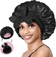 Muffa in Seta a Doppia Faccia per Capelli Ricci - Cintura Elastica Larga - Flessibile - Nero e Rosa