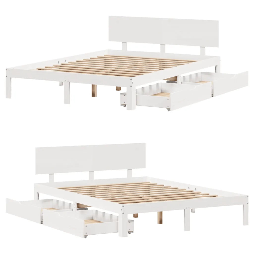 Giroletto con Cassetti-Struttura Letto con contenitore Bianco 135x190 cm Legno Massello di Pino 243082