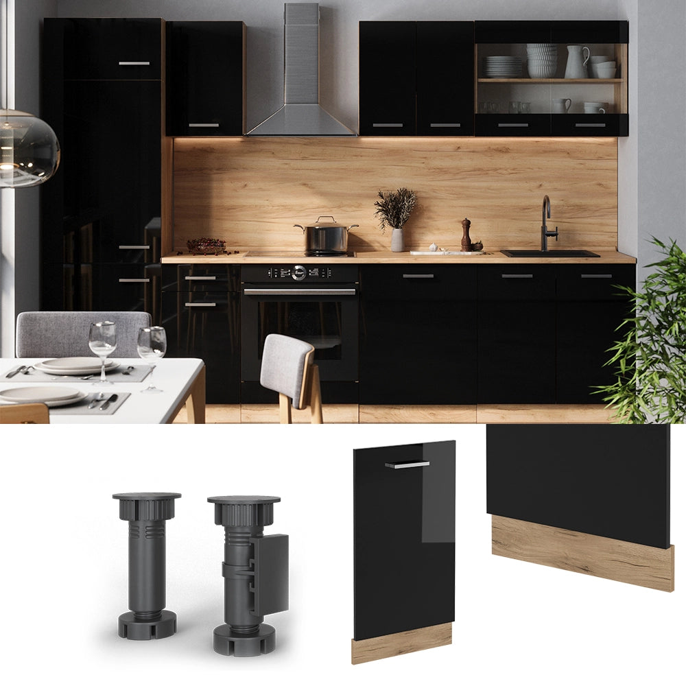 Vicco Pannello frontale della lavastoviglie Nero lucido 45 cm , PL Rovere